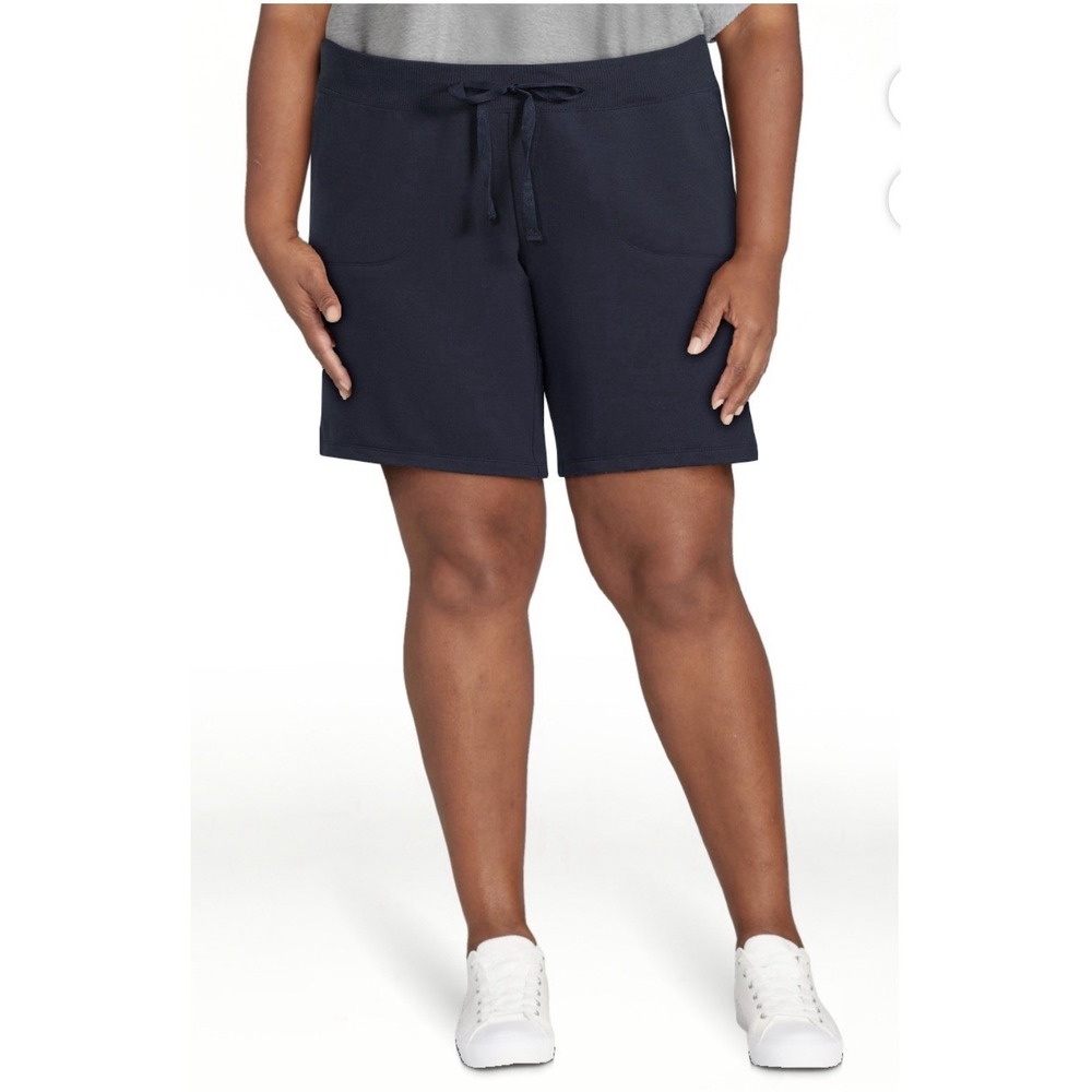 Terra & Sky‎ Navy Blue French Terry Shorts Womens XXL 20 NWT Drawstring Pockets